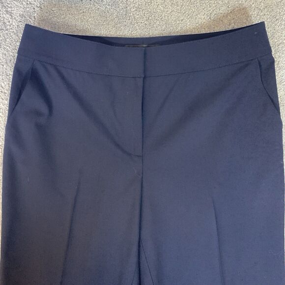 St. John Emma Straight Leg Pleated Navy Blue Cady Trousers Size 4 - Picture 2 of 6